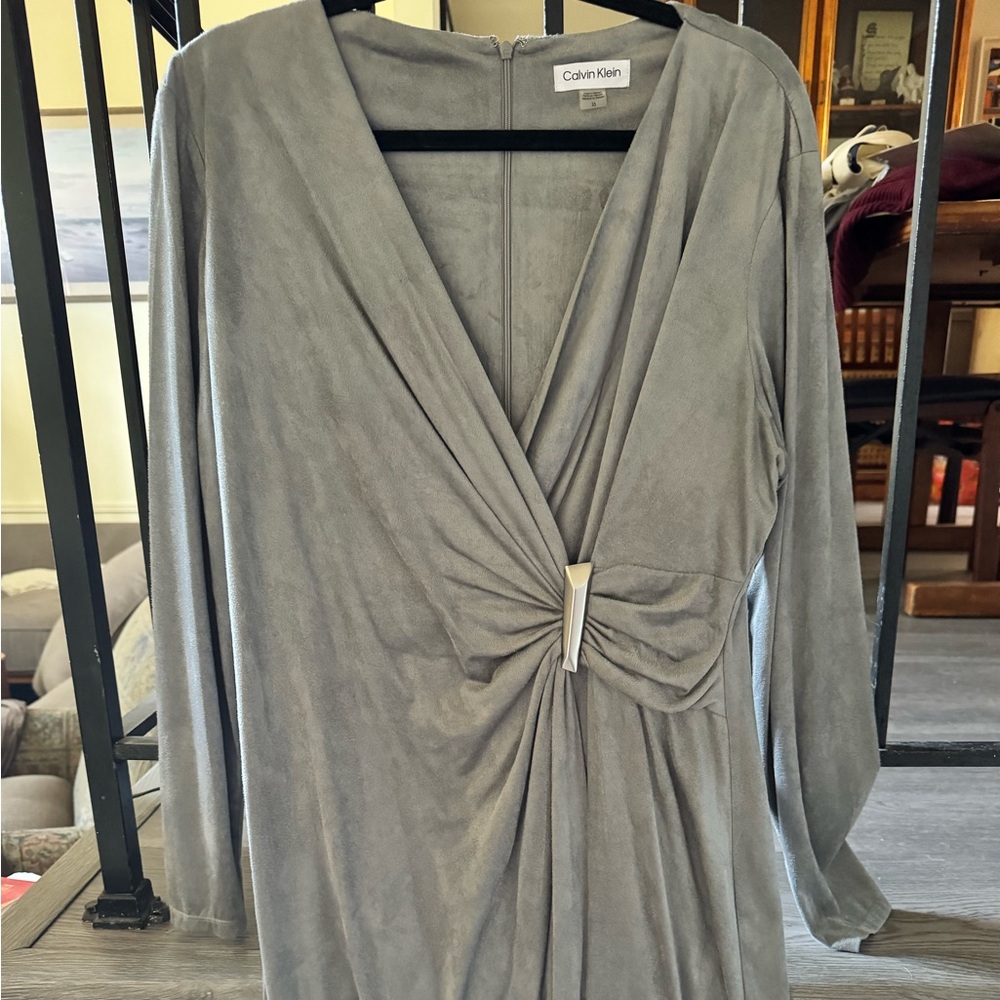 Calvin Klein Gray Ruched Wrap Midi Dress Size 16 worn once